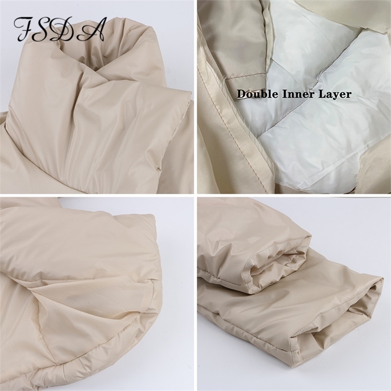 FSDA Autumn Winter Women Coat Jacket Parkas Warm With Belt Casual Loose Pocket Bubble Khaki Sashes Short Jackets Thick Y201001