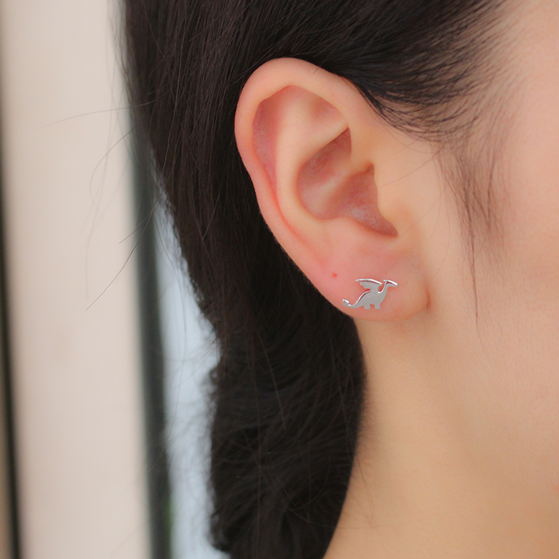 Small Dinosaur Stud Earrings 925 Sterling Silver Jewelry Fashion Cute Gift For Girls Kids Lady