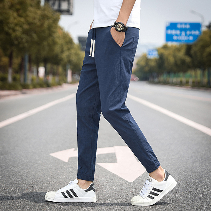 Summer Men's Linen pants Hip Hop Ankle-Length Men Pencil Pants Solid color Breathable comfort Fashion Linen Pants Men 5XL 201027