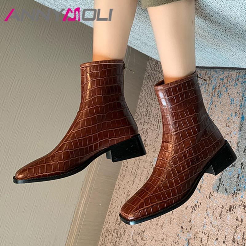 ANNYMOLI Ankle Boots Women Shoes Genuine Leather Mid Heel Short Boots Square Toe Block Heels Zip Lady Autumn Brown Black1, Black 
ANNYMOLI Ankle Boots Women Shoes Genuine Leather Mid Heel Short Boots Square Toe Block Heels Zip Lady Autumn Brown Black1, Black