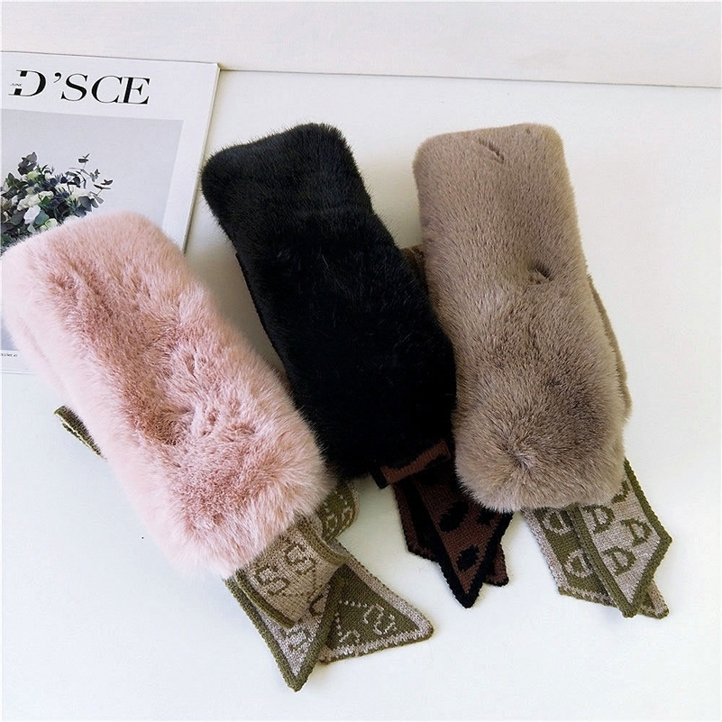 New Autumn Winter Houndstooth Fashion Crochet Knitted Scarf Foulard Femme Faux Fur Collar Neck Warmer Scarves for Women Y201007