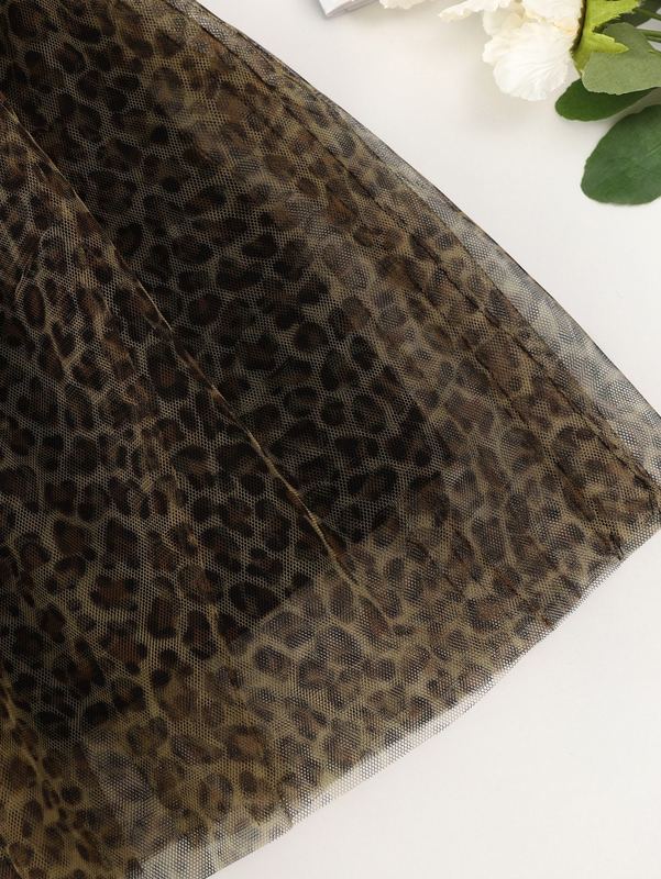 Toddler Girls Off Shoulder Leopard Mesh Hem Dress SHE