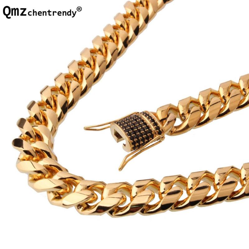 Chains Trendy 15mm Men Cuban Miami Chain Necklace Stainless Steel Black CZ Clasp Bling Iced Out Gold Hip Hop Casting
Chains Trendy 15mm Men Cuban Miami Chain Necklace Stainless Steel Black CZ Clasp Bling Iced Out Gold Hip Hop Casting