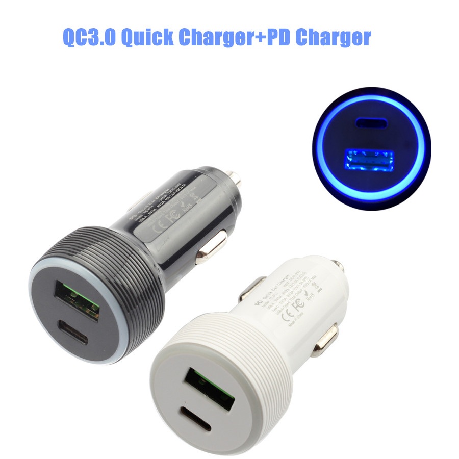 Quick Charge QC 3.0 USB PD Car Charger 18W Fast Charging Type-c High-Speed PD+QC LED Light Up Mini Car Charger for Samsung for iPhone 12
Quick Charge QC 3.0 USB PD Car Charger 18W Fast Charging Type-c High-Speed PD+QC LED Light Up Mini Car Charger for Samsung for iPhone 12