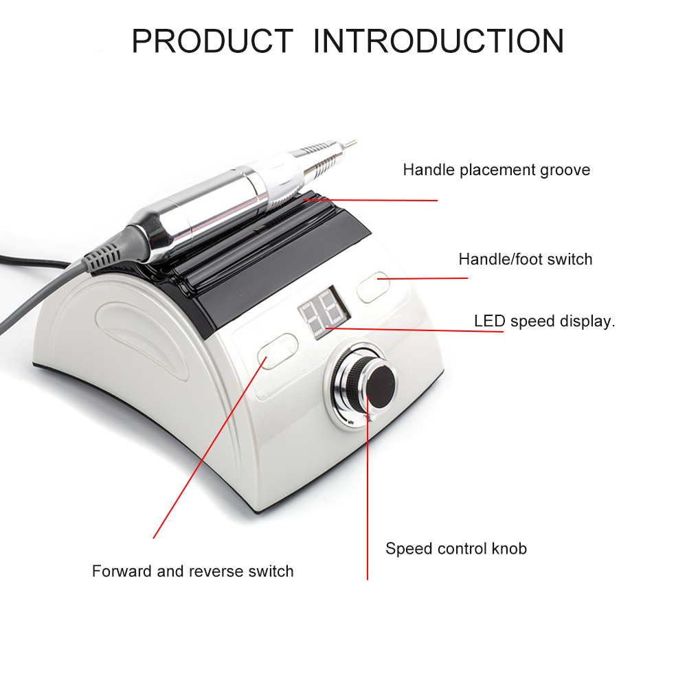Nail Art Equipment Professional Electric Drill Machine 30000 RPM 45W LED Display With Replacement Bits Tools