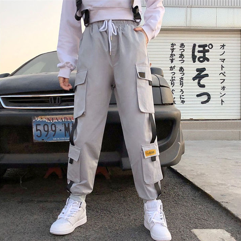 Fashion Women's Elastic Waist Cargo Pants Ladies Casual Loose Ankle-length Streetwear Trousers Plus Size Female Jogger Pants 201106