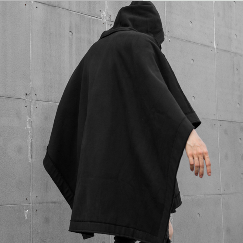 Autumn and winter men's loose Bat Cape National Dark mid-long fashion casual windbreaker hoodie jacket 201222