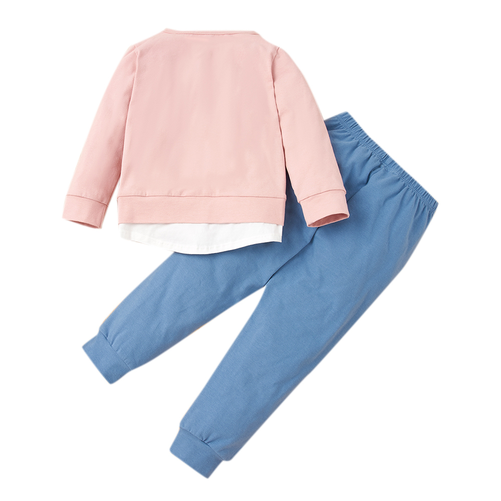 2 Piece Set Toddler Baby Girls Casual Outfits Long Sleeve Round Neck Tops Newborn Long Pants Casual Patchwork Child ClothesX1019