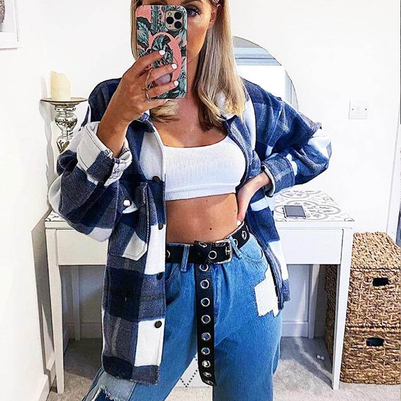 Fall Clothes for Women Shirt Woolen Coat New Autumn and Winter Fashion Black and White Lattices Overcoat for Women jackets 201112