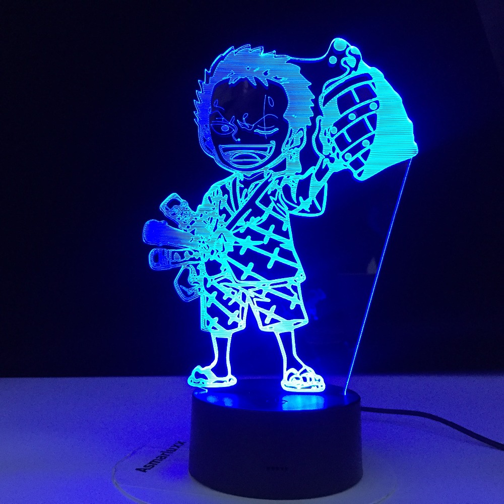 Roronoa Zoro Figure Anime ONE PIECE 3D Led Night Light Nightlight for Kids Child Bedroom Decoration Usb Table 3d Lamp Gift