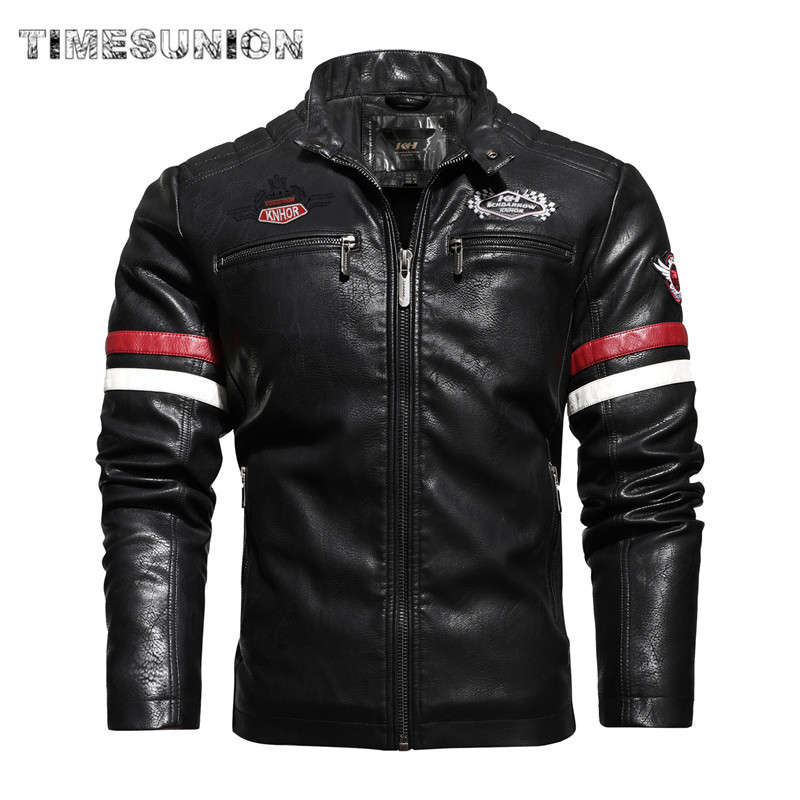 Winter Jacket Men Leather Motorcycle Jacket Embroidery Zipper Coat Men Fashion Streetwear Coat Black Jacket and Coats Male 201128