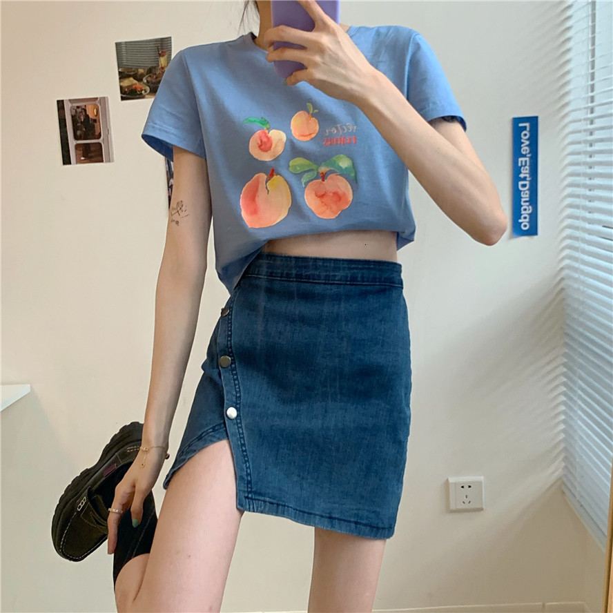 2021 New 2 colors female Korean style cartoon shirt peach print short sleeve woman T-shirt will see all-match casual tops (ws201 8CUP, Blue t-shirt
2021 New 2 colors female Korean style cartoon shirt peach print short sleeve woman T-shirt will see all-match casual tops (ws201 8CUP, Blue t-shirt