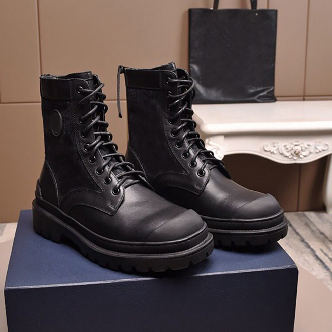 Men Ankle Boots Genuine Leather Shoes For Winter Boots Shoes man martin boots Casual Spring Genuine Leather male Ankle Boot with box, Black