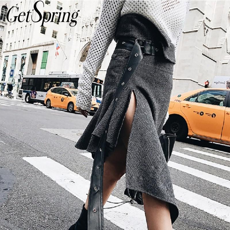 GetSpring Women Skirt Asymmetrical Wool Skirt With PU Leather Belt High Waist Long Skirts All Match Loose Irregular Skirts 2020, Gray
GetSpring Women Skirt Asymmetrical Wool Skirt With PU Leather Belt High Waist Long Skirts All Match Loose Irregular Skirts 2020, Gray
