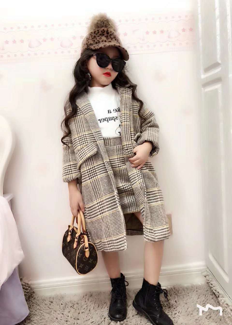 Mihkalev Girl fall outfits 2020 autumn winter children clothing set Coat+Skirt baby girls tracksuit kids Woollen Clothes setsX1019