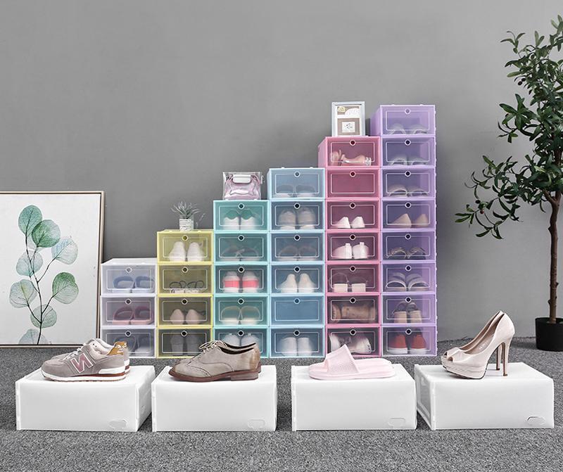 Thicken Clear Plastic Shoe Box Dustproof Shoe Storage Box Flip Transparent Shoe Boxes Candy Color Stackable Shoes Organizer Box 6 5511129