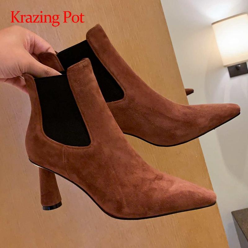 Krazing pot new work boots sheep suede stretch streetwear small square toe high round heels slip on elegant lady ankle boots L03, Black
Krazing pot new work boots sheep suede stretch streetwear small square toe high round heels slip on elegant lady ankle boots L03, Black