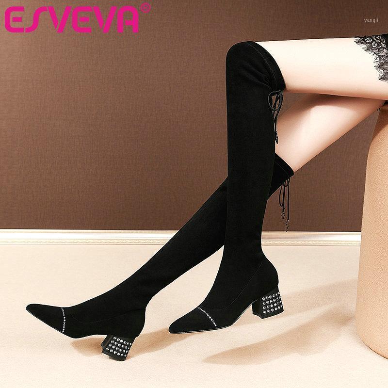 ESVEVA 2021 Zipper Square High Heel Flock+PU Crystal Over The Knee Boots Platform Pointed Toe Women Boots Shoes Size 34-411, Black
ESVEVA 2021 Zipper Square High Heel Flock+PU Crystal Over The Knee Boots Platform Pointed Toe Women Boots Shoes Size 34-411, Black