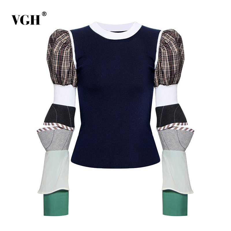 VGH Casual Patchwork Plaid Knitted Tops Female Puff Sleeve Removable Long Sleeves Sweater Women Fashion Clothes Autumn New 201130, As picture
VGH Casual Patchwork Plaid Knitted Tops Female Puff Sleeve Removable Long Sleeves Sweater Women Fashion Clothes Autumn New 201130, As picture