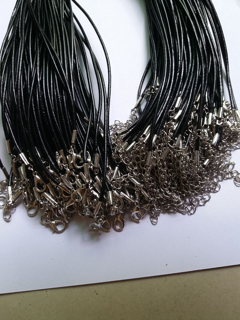 100 Pieces 20mm Black Genuine Leather Necklace Cord with Lobster Clasp String for Jewelry Necklace Bracelet Making Supplies 43CM