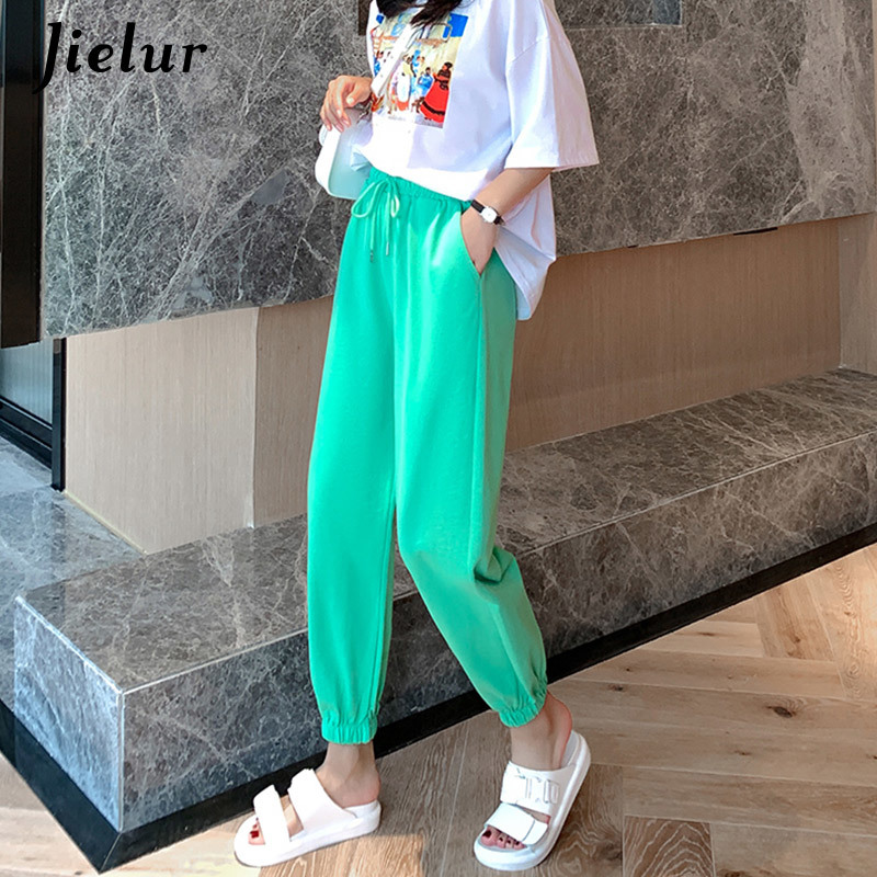 Jielur Summer Women Sweatpants Candy Color Purple Sports Pants Female BF Harajuku Harem Pants S-XL Elastic Waist Trousers 201228