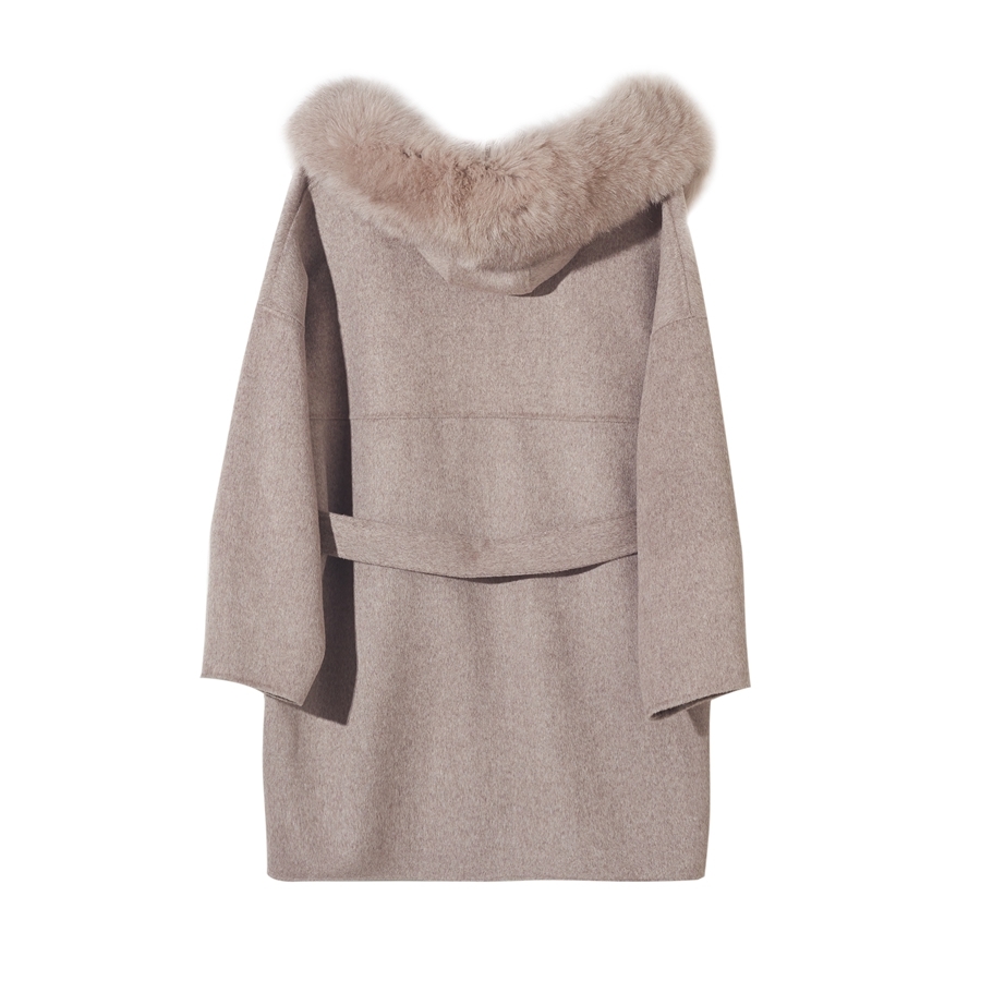 QIUCHEN PJ New arrival high quality cashmere women jacket real fur real fox fur collar Fashion model 201222