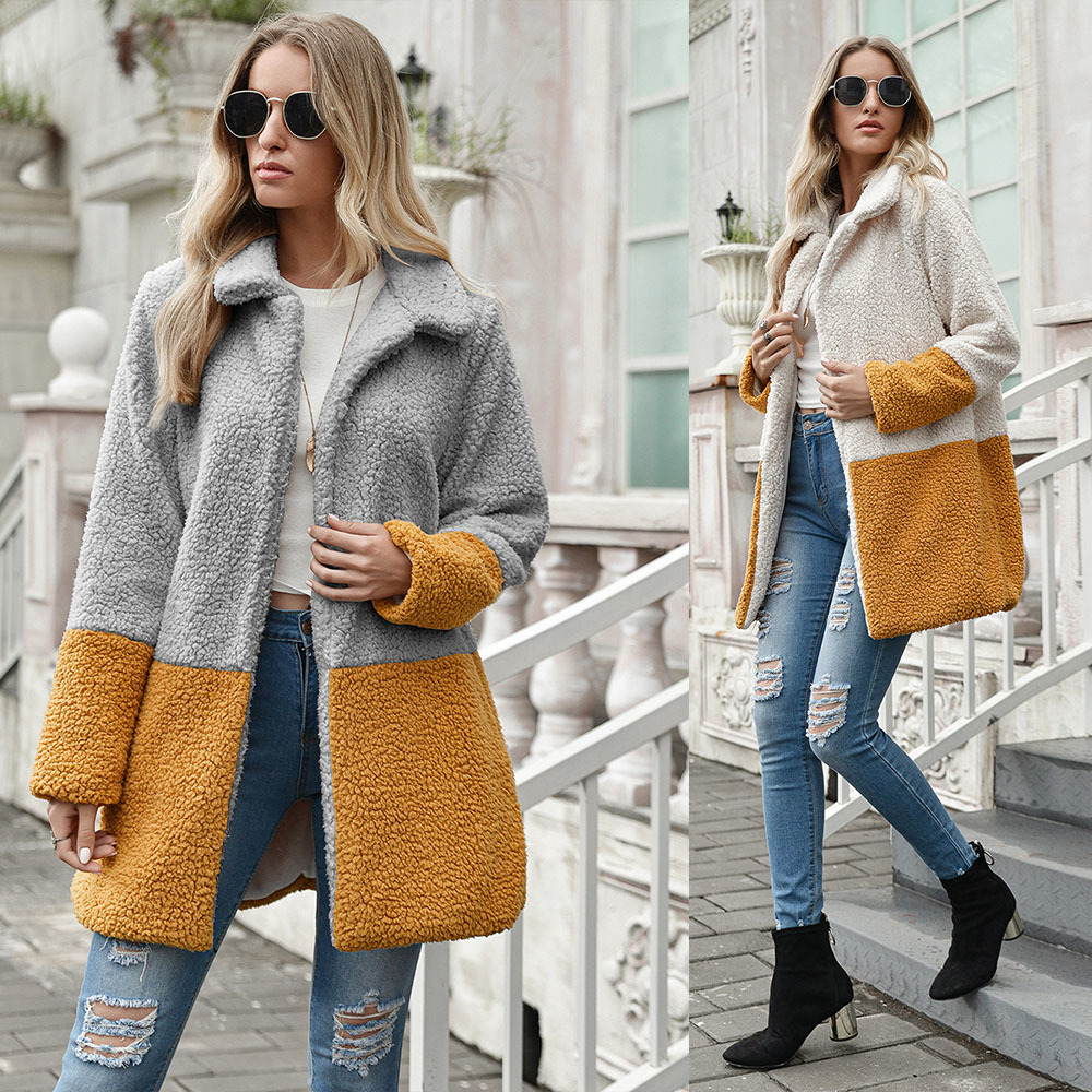 Diiwii Women Coat High Quality Faux Fur Loose Trench Female Casual Plush Striped Lapel woolen cardigan Patchwork Ladies Winter 201222