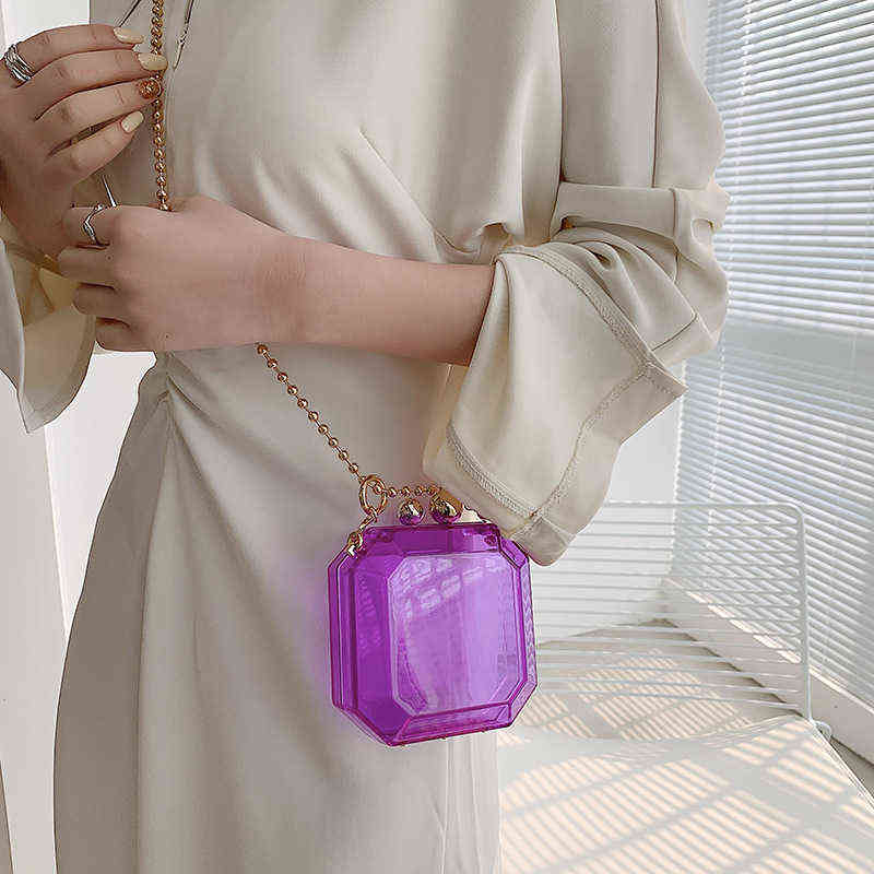 Transparent Evening Bag Acrylic Box Chain Crossbody For Women 2020 Shoulder Purses And Handbags Ladies Party Clutch Y220304