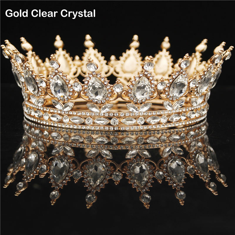 Bridal Round Tiaras and Crowns Crystals Wedding Headpieces Vintage Royal Queen Women Pageant Prom Rhinestone Hair Fascinators Ornaments Hair Jewelry A
