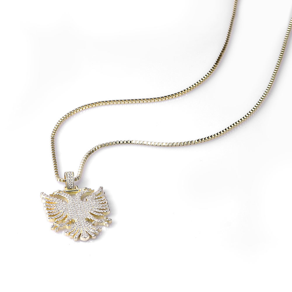 Albania Eagle Pendant Necklace Iced Kosova Serbia Double-headed Eagle CZ Paved Statement Hiphop Jewelry Men Women Ethnic Gifts 201014