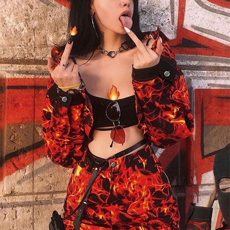 SUCHCUTE Fire Flame Print Two Pieces Sets Coat And Skirt Women Suits Gothic Party Punk A-Line Skirts Streetwear Female Clothes 201130, Set
SUCHCUTE Fire Flame Print Two Pieces Sets Coat And Skirt Women Suits Gothic Party Punk A-Line Skirts Streetwear Female Clothes 201130, Set