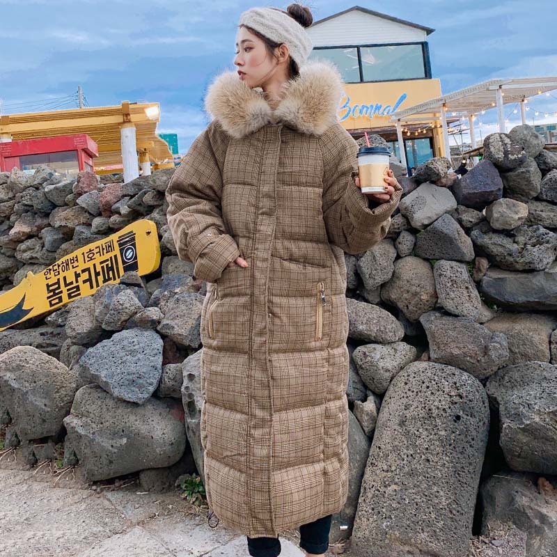 Korean Style Winter Jacket Women Hooded With Fur X-long Down Coat Thicken Warm Padded Parka High Quality 201031