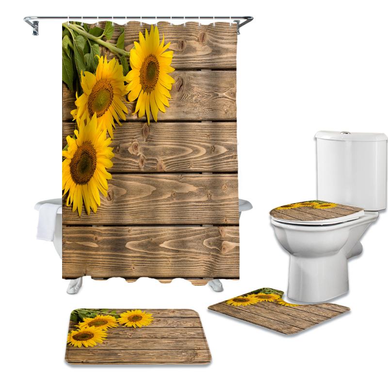 Sunflowers Wood Boards Waterproof Bath Shower Curtain Rug Set Non-slip Bath Mat Toliet Cover Polyester Shower Curtain
Sunflowers Wood Boards Waterproof Bath Shower Curtain Rug Set Non-slip Bath Mat Toliet Cover Polyester Shower Curtain