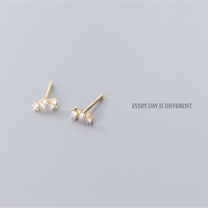 Authentic 925 Sterling Silver One Row CZ Zircon Earrings For Women Fashion Cute Micro Crystal Stud Earring Wedding Xmas Gifts