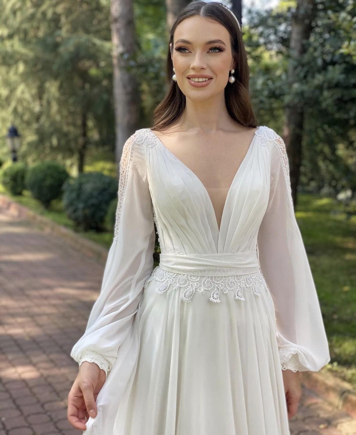 New Wedding Dresses Beach A-line Bridal Gowns Long Sleeve Backless Lace Chiffon Boho 2022 Vestidos De Noiva Mairage