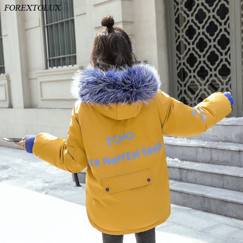 Winter Parka Big Faux Fur Collar Hooded Coat Women Jacket Casual Slim Short Tops Fashion Female Cotton Padded Warm Outwear 201019