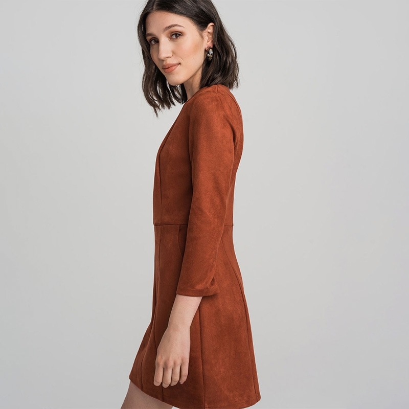 Women Pockets a Line Party Dress Ladies Seven Sleeve o Neck Solid Elegant Office Work Female Fashion Winter Dress Vintage 201008