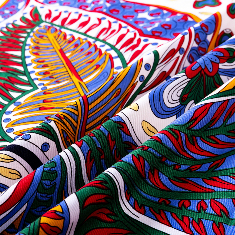 Hand Rolled Edge Head Scarf Shawl 90 Silk Scarf Top Satin Scarfs Paisley Print Neck Foulard Femme Handmade Double-Sided Bandana Classic 90cm