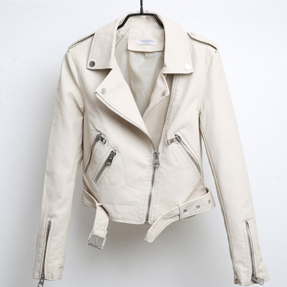 Women Punk Cool Style Jacket Short Pu Leather Coat Turndown Collar Silver More Pockets And More Zipper plus Size Jacket Outwear 201023