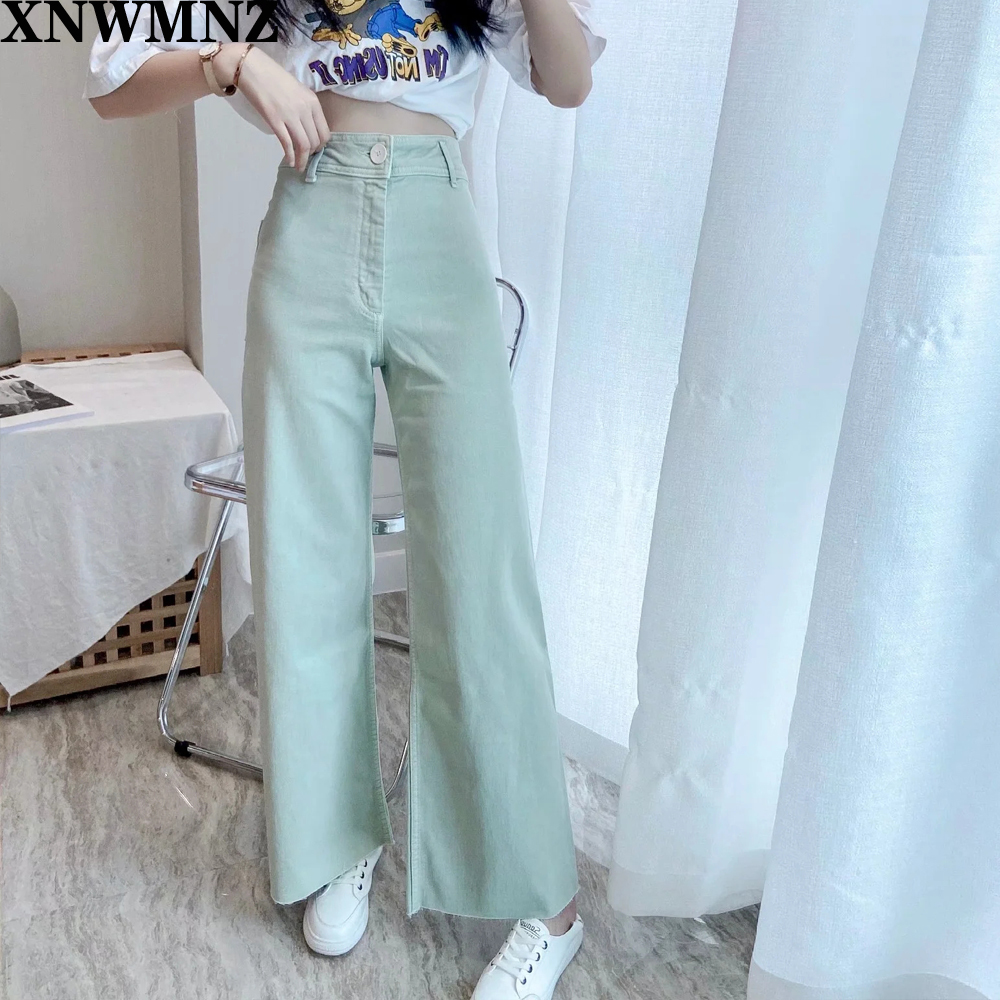 Za jeans zw premium marine straight High-waist jeans featuring rear patch pockets seamless hems front zip fly with top button 210203