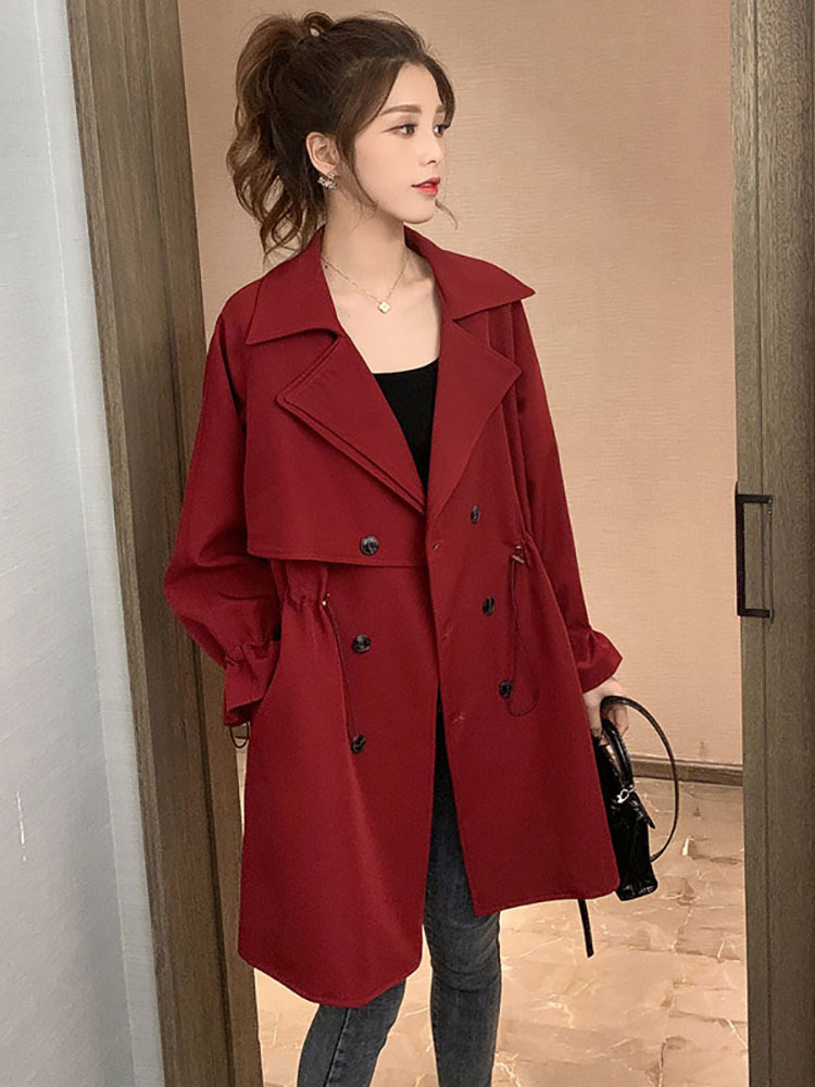 Trench coat women's long section small Korean version loose loose net red suit collar waist casual retro LJ201128