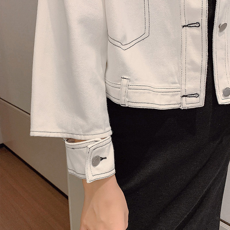 Spring Short Denim Women's Jacket Long Sleeve Casual Vintage Jeans Jackets Korean Style Streetwear Ladies Outwear White 201017