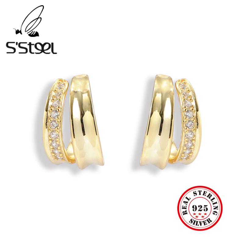 S'STEEL Zircon Earrings 925 Sterling Silver Stud Earring For Women Luxury Personalized Gold Earings Kolczyki Srebrne Jewellery
S'STEEL Zircon Earrings 925 Sterling Silver Stud Earring For Women Luxury Personalized Gold Earings Kolczyki Srebrne Jewellery