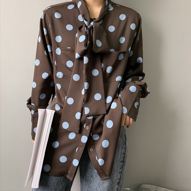 2021 New Spring simple fashion large thin round sleeve polka dot shirt female temperament top rentals LLID, Black
2021 New Spring simple fashion large thin round sleeve polka dot shirt female temperament top rentals LLID, Black