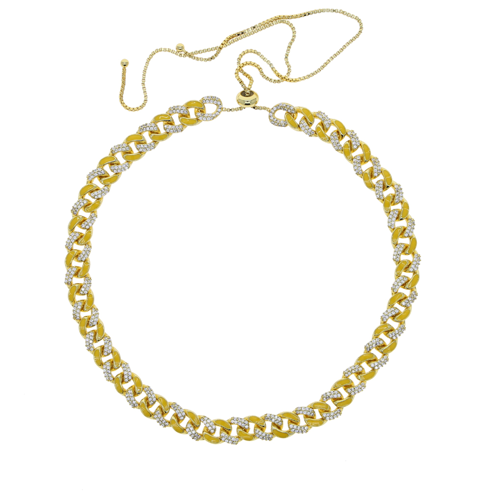 New Arrival Enamel Gold Color Cuban Link Chain Half Enamel Half CZ Cubic Zirconia Cuban Choker Necklace Adjusted Slider Chains for Women