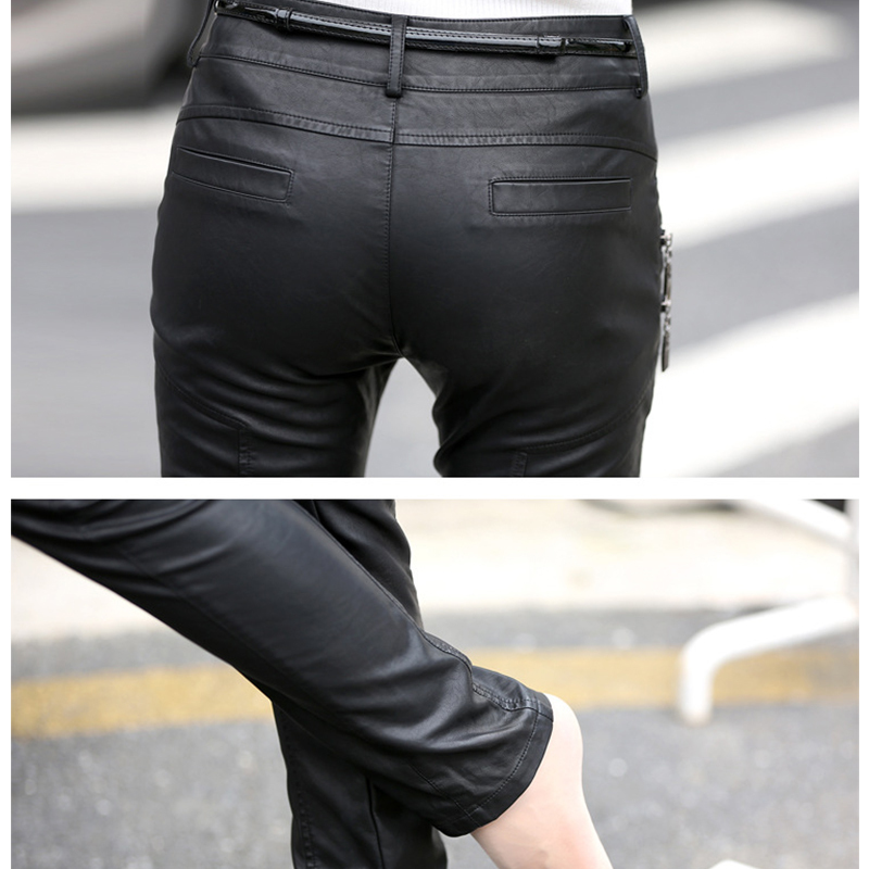 Spring Autumn Casual Leather Pants Women Hot Slim PU Leather Stylish Zipper Fashion Pencil Skinny Trousers For Woman With Belt 201111