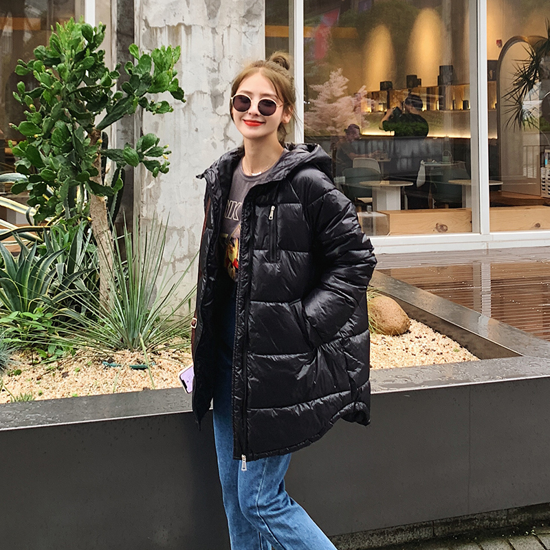 New Fashoin Glossy Parka Winter Jacket Women Short Hooded Parka Thick Warm Oversize Coat Female Office Lady 201029