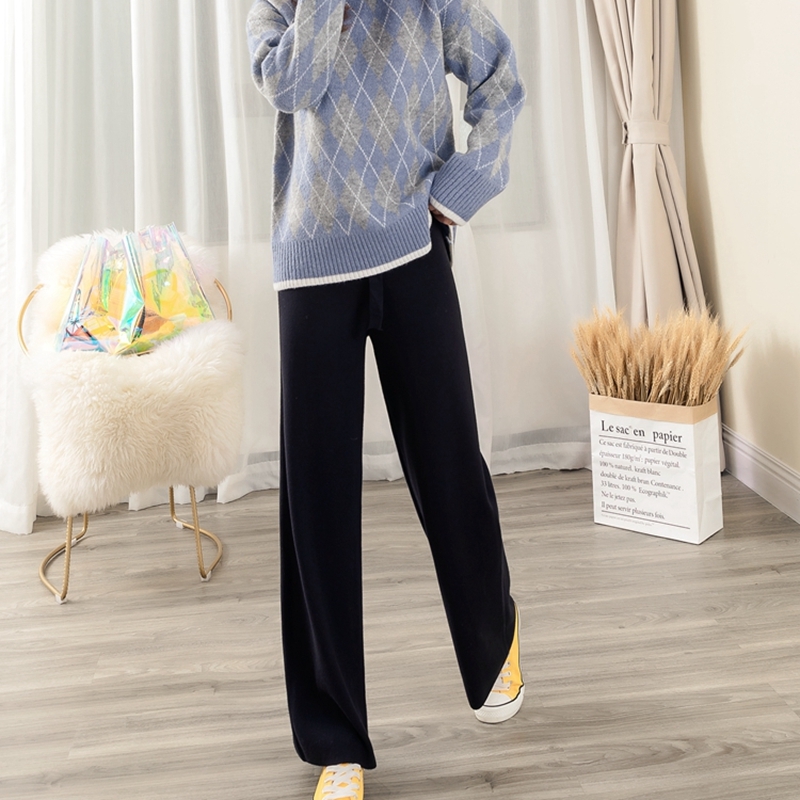 BYGOUBY Autumn Winter Thick Warm Women Wide Leg Pants Drawsring Full Length Moping Shaking Pant High Waist Casual Knit Trousers 201228 Z260314