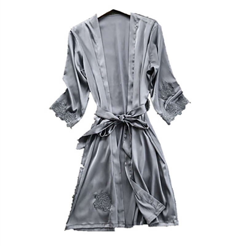 BZEL Sexy Women Robes Lace Bathrobe Ladies Sleepwear Satin Silk Home Wear Femme Lingerie Pajamas Mujer Pijamas Pyjamas Nighwear 210203