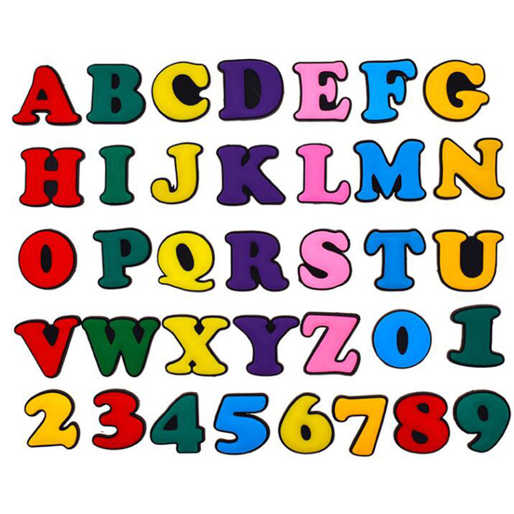 wholesale letters numblers shoe accessories pvc soft rubber shoecharms buckle DIY clog bracelet wristband decoration gift